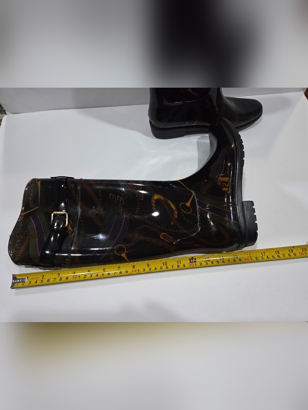 Ralph Lauren Black Rubber Lug Sole High Knee Rain Boots Sz.8 B - Picture 8 of 9